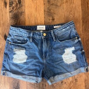 Frame Le Grand Garçon Denim Women's Distressed Denim Shorts - Blue